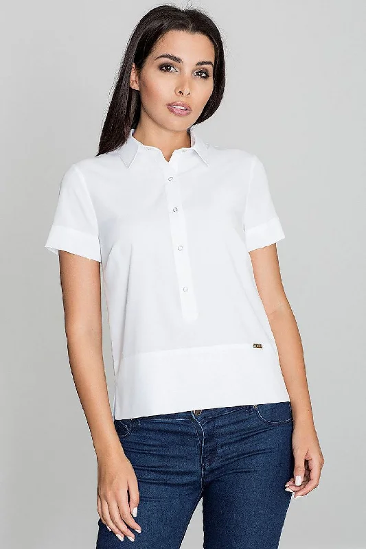 Solid-Coloured Blouse With A Collar Figl Side Tie Blouse