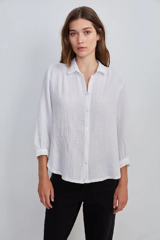 DAYNA 3/4 SLEEVE BUTTON-UP BLOUSE Casual Relaxed Fit Blouse