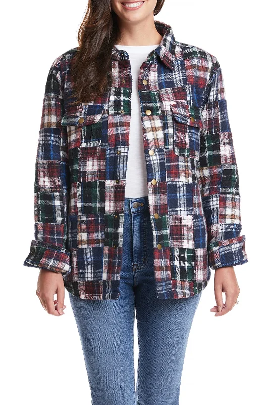 Ladies Shacket Colorado Flannel Patch Madras Semi-Sheer Blouse