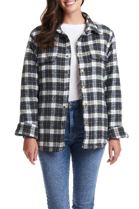 Ladies Shacket Nantucket Flannel Windowpane Feminine Puff Blouse