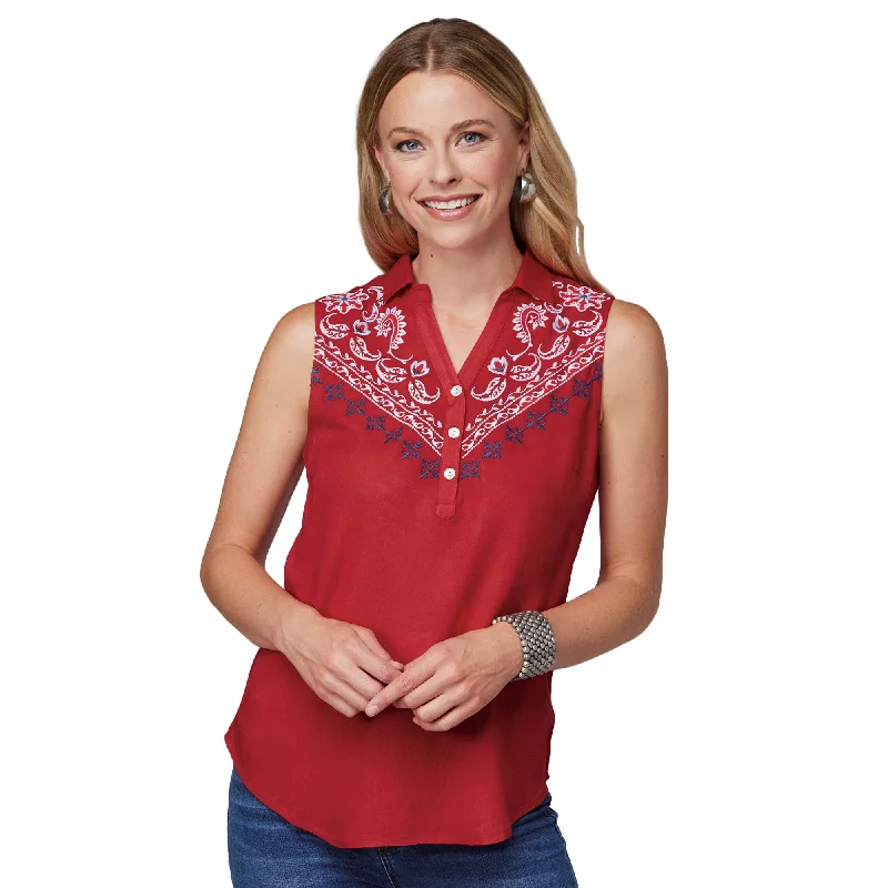 Roper Wms Studio West Collection Sleeveless Solid Blouse Red Flowy Bohemian Blouse