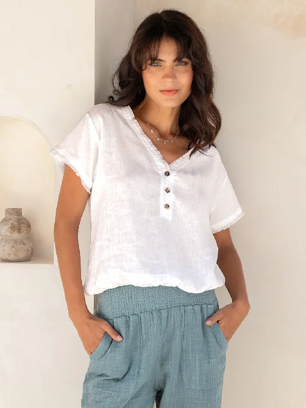 Vivre Linen and Cotton Blouse White Textured Cotton Blouse