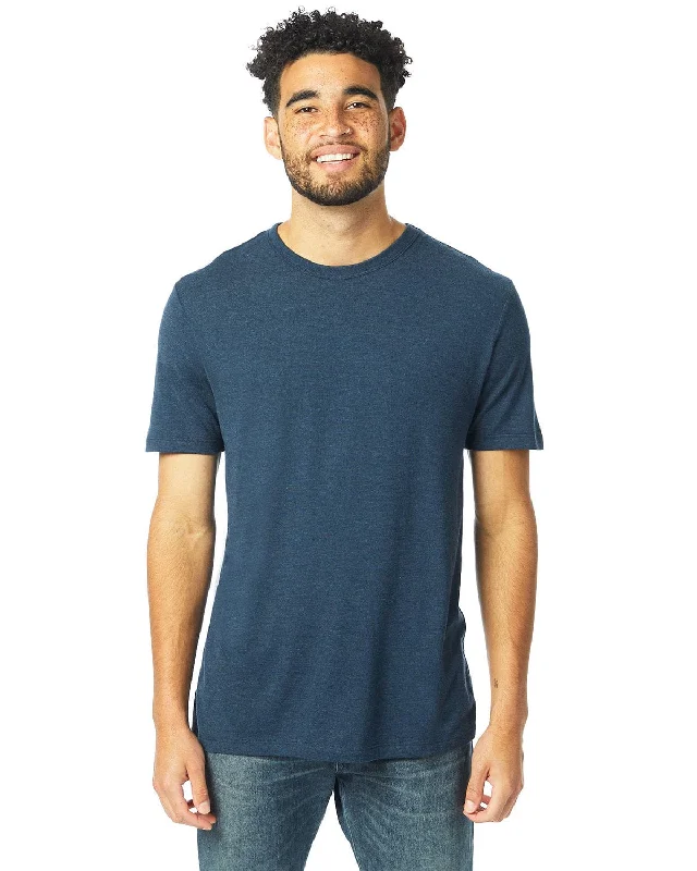 Alternative Mens Modal Tri-Blend T-Shirt | Midnight Navy Striped Floral Plaid