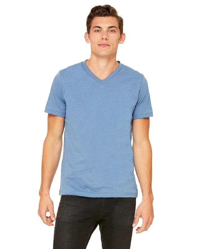 Bella+Canvas Unisex V-Neck T-Shirt | Steel Blue Asymmetrical Pockets Print