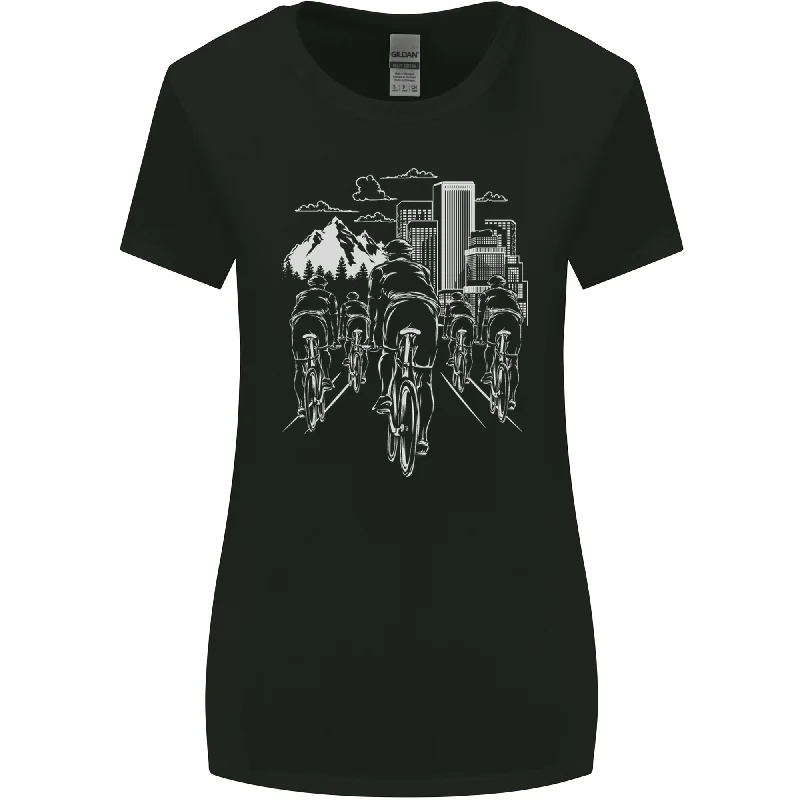 Bike Ride Cycling Cyclist Bicycle Road MTB Womens Wider Cut T-Shirt Chenille Brocade Lace