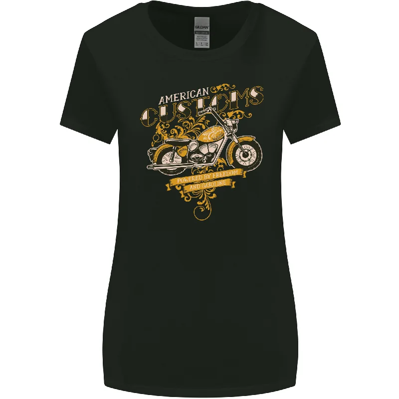 Biker American Customs Motorcycle Chopper Womens Wider Cut T-Shirt Elegant Classic Vintage