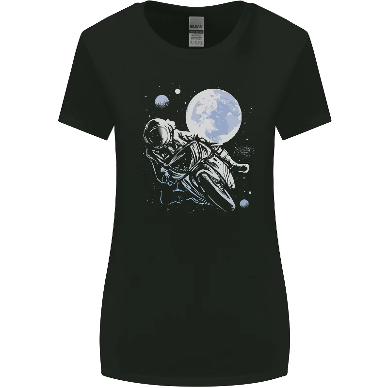 Biker Astronaut Space Motorbike Motorcycle Womens Wider Cut T-Shirt Elasticated Padded Insulated