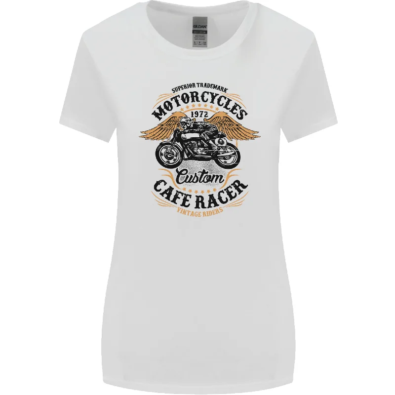 Biker Custom Cafe Racer Motorbike Womens Wider Cut T-Shirt Denim Fabric Leather Fabric Suede Fabric