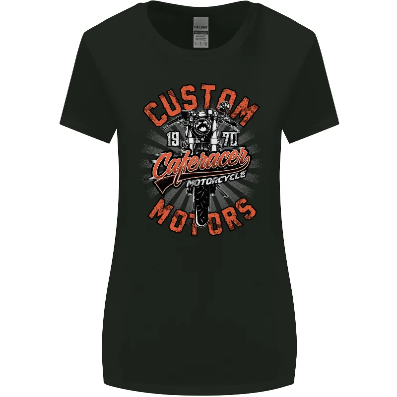 Biker Custom Cafe Racer Motors Motorbike Womens Wider Cut T-Shirt Embroidered Appliqued Beaded