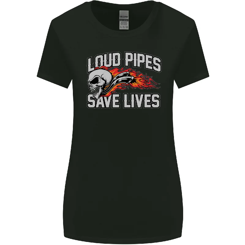 Biker Loud Pipes Saves Lives Motorcycle Womens Wider Cut T-Shirt Mesh Blend Leather Blend Suede Blend