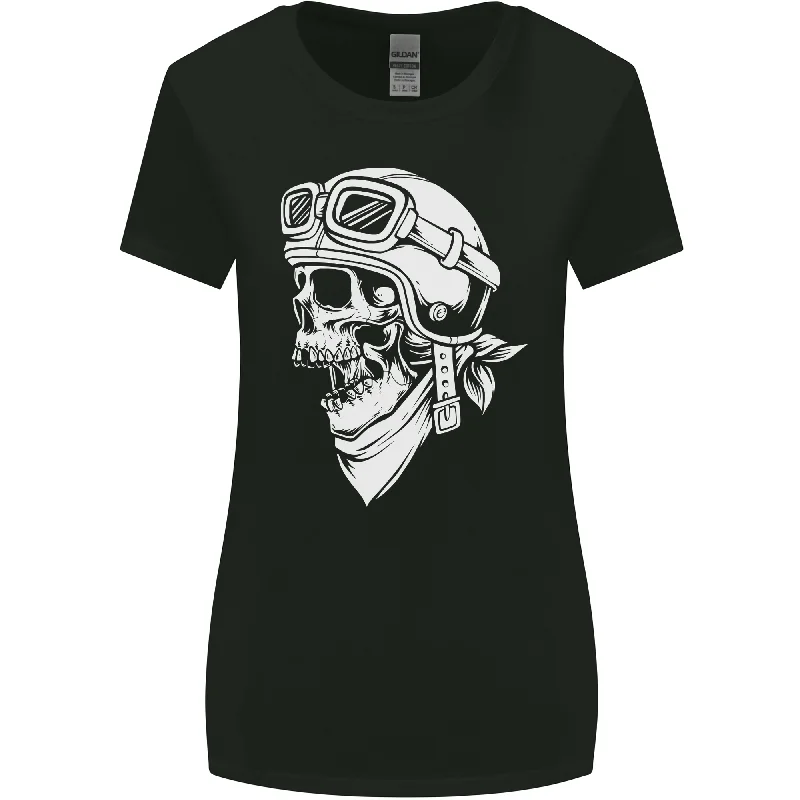 Biker Outlaw Motorbike Motorcycle Skull Womens Wider Cut T-Shirt Iron Safe Non-Iron Wrinkle Free