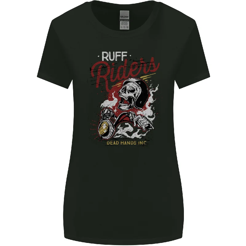 Biker Ruff Riders Motorcycle Motorbike Womens Wider Cut T-Shirt Satin Blend Silk Blend Wool Blend