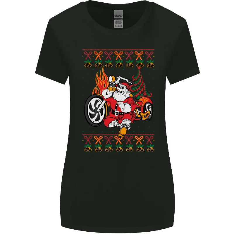 Biker Santa Christmas Motorcycle Motorbike Womens Wider Cut T-Shirt V-Neck T-Shirt Long Sleeve Cotton