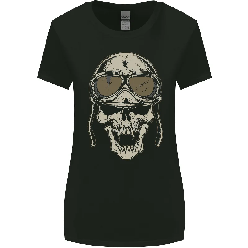 Biker Skull Motorcycle Skulls Motorbike Womens Wider Cut T-Shirt Collared Crew Neck Turtle Neck