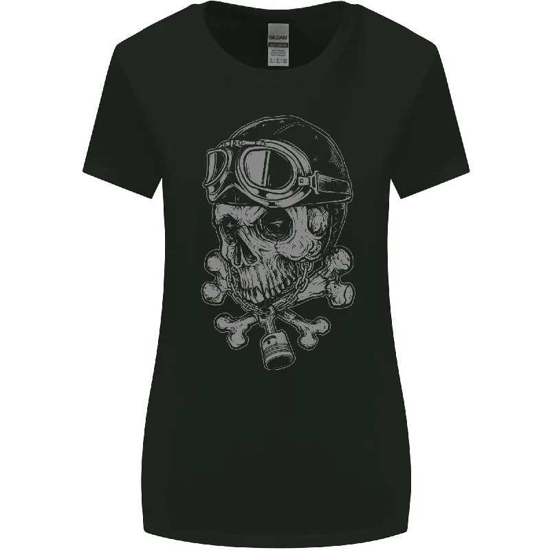 Biker Skull Rider Motorbike Motorcycle Womens Wider Cut T-Shirt Zippered Front Buttoned Front Snap Front