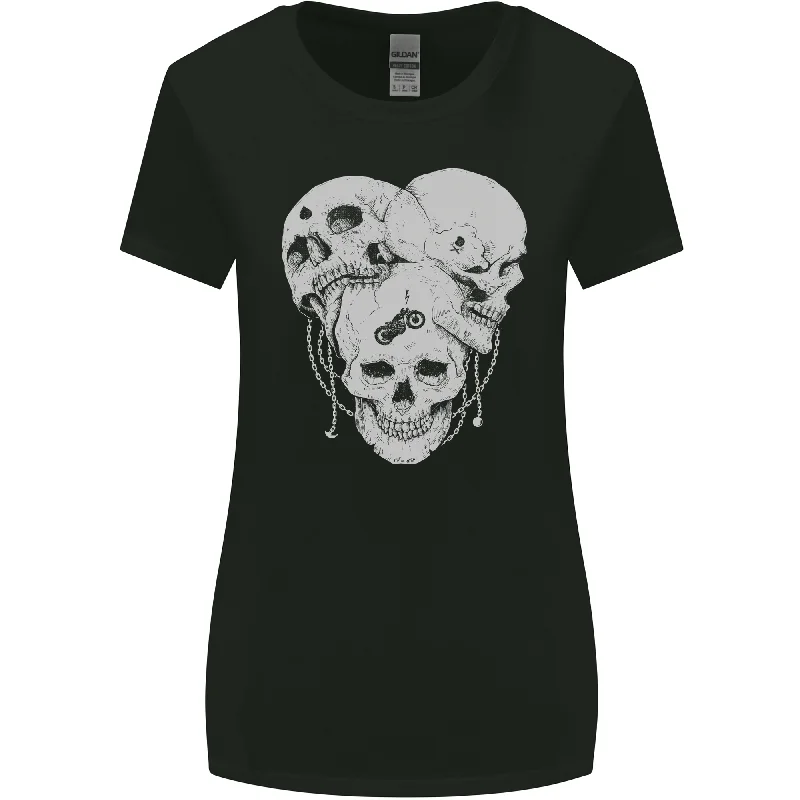 Biker Skulls Motorcycle Motorbike Chopper Womens Wider Cut T-Shirt Chenille Fabric Brocade Fabric Lace Fabric