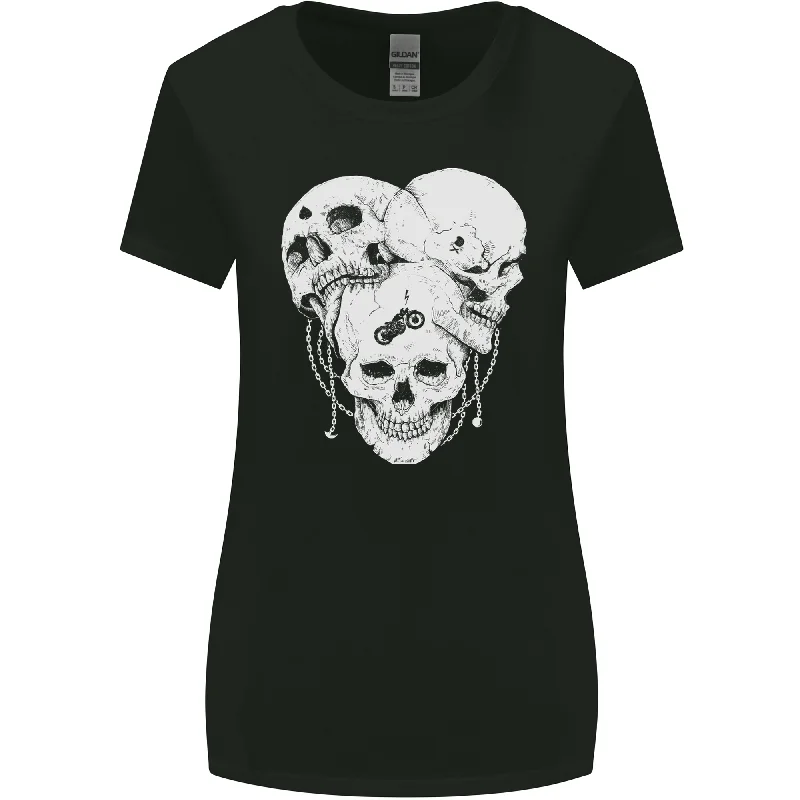 Biker Skulls Motorcycle Motorbike Chopper Womens Wider Cut T-Shirt Fleece Fabric Down Fabric Feather Fabric