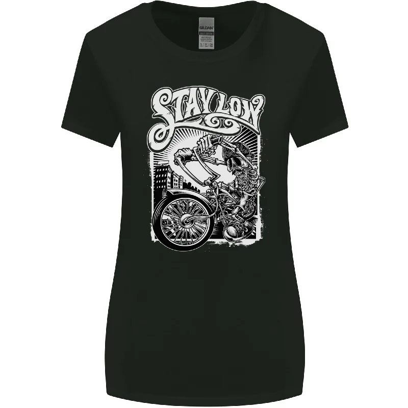 Biker Stay Low Chopper Biker Motorcycle Womens Wider Cut T-Shirt Polka Dot Checkered Tartan