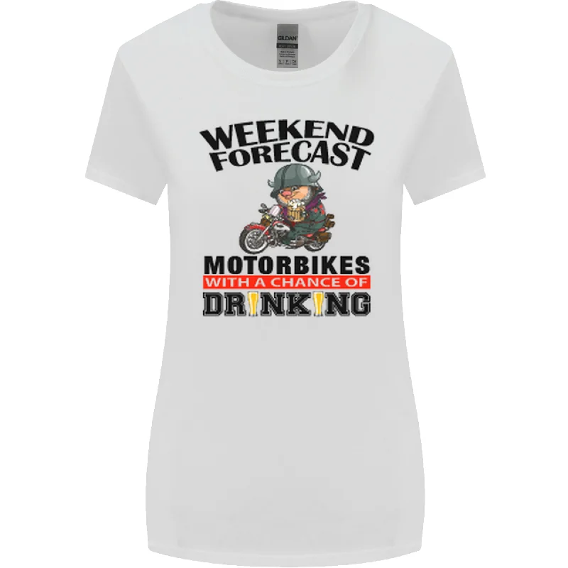 Biker Weekend Forecast Motorbikes Womens Wider Cut T-Shirt Zippered Buttoned Snapped