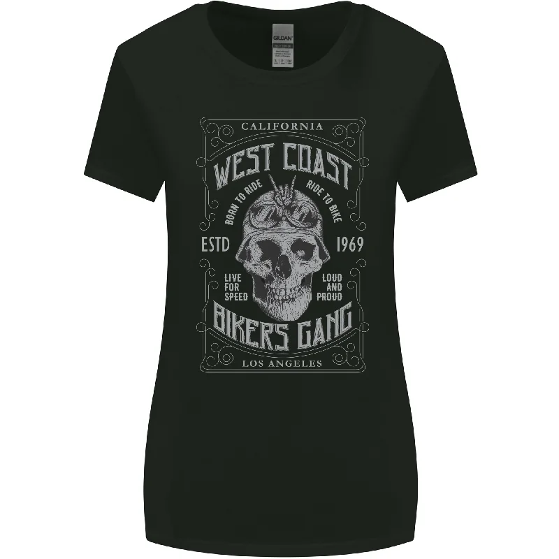 Bikers Gang Motorcycle Motorbike Skull Rock Womens Wider Cut T-Shirt Handmade Hand-knitted Hand-woven