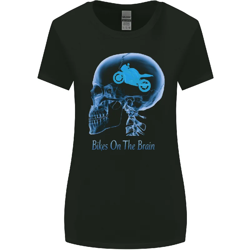 Bikes on the Brain Funny Motorbike Biker Womens Wider Cut T-Shirt Print Jacquard Patchwork