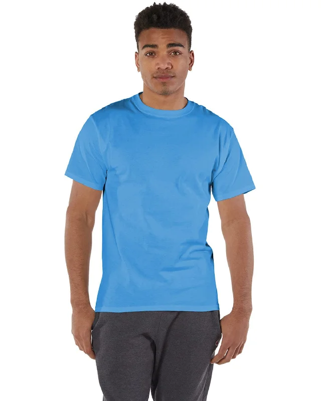 Champion Cotton T-Shirt | Light Blue Welt Pockets Slit Pockets Flap Pockets