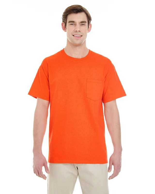 Gildan Pocket T-Shirt | Orange Collared Crew Neck Turtle Neck