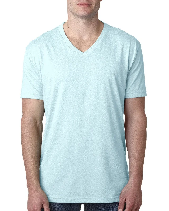 Next Level Mens Premium CVC V-Neck Tee | Ice Blue Mesh Canvas Denim