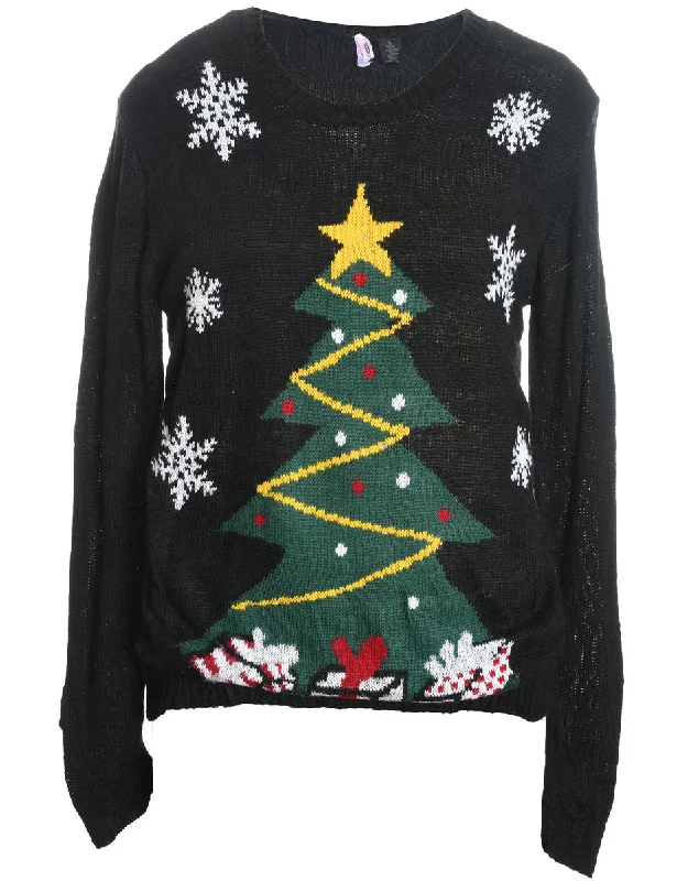 Black Christmas Jumper - S High Neck Crew Neck V-Neck