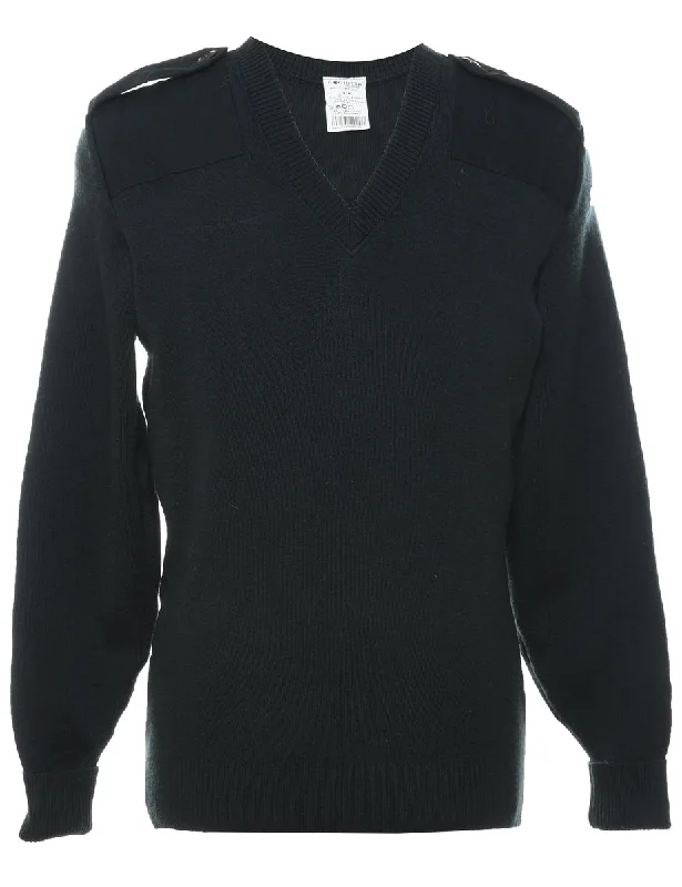 Black Knit Jumper - M Collared Crew Neck Turtle Neck