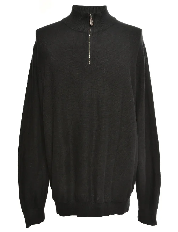 Black Quarter Zip Jumper - L Glossy Satin Silk