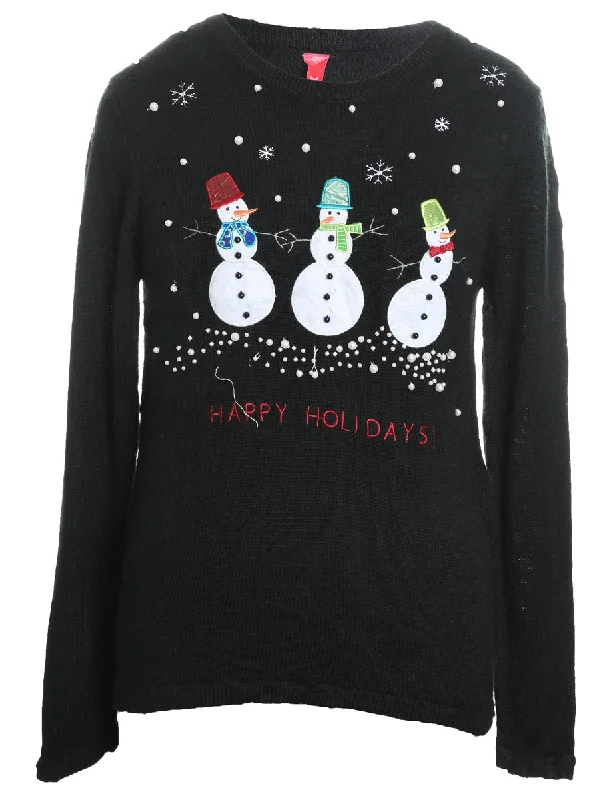 Black Snowman Christmas Jumper - S Terry Blend Velvet Blend Canvas Blend