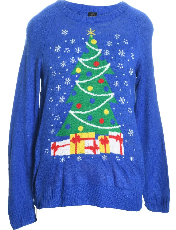 Blue Christmas Jumper - L Chenille Blend Fleece Blend Nylon Blend