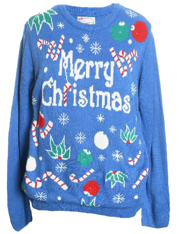 Blue Christmas Jumper - L Mesh Blend Leather Blend Suede Blend