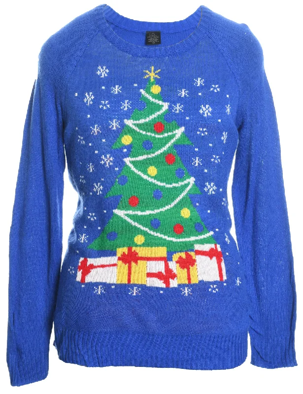 Blue Christmas Jumper - M Fitted Loose Oversized