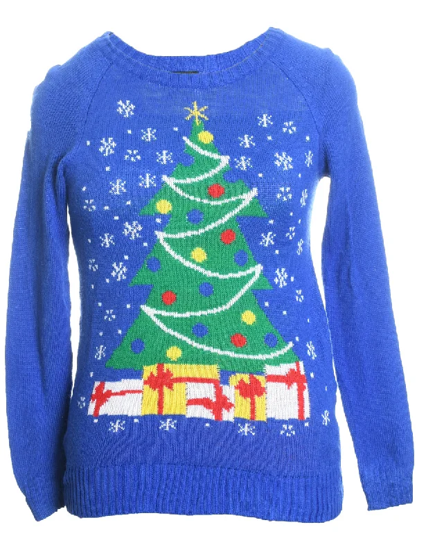 Blue Christmas Jumper - XS Long Sweater Short Sweater Cropped Sweater