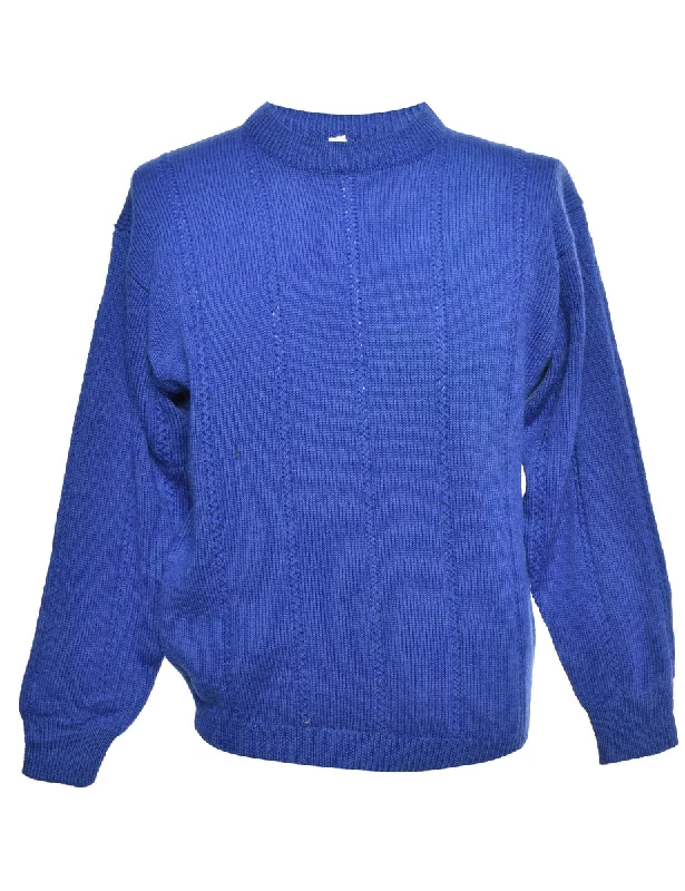 Blue Long Sleeved Jumper - M Terry Blend Velvet Blend Canvas Blend