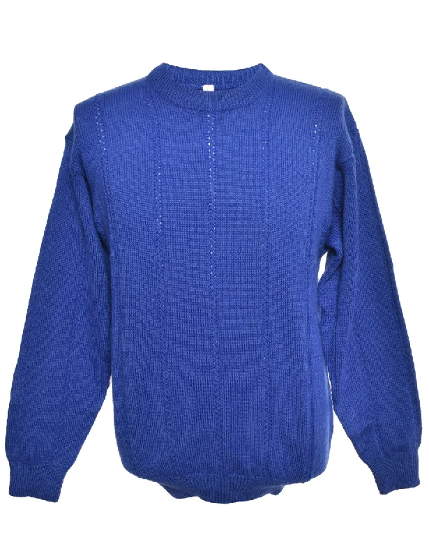 Blue Long Sleeved Jumper - M Print Jacquard Patchwork