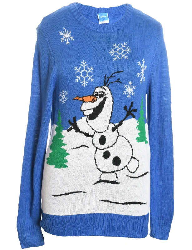 Blue Olaf Design Knit Christmas Jumper - S Fitted Loose Oversized