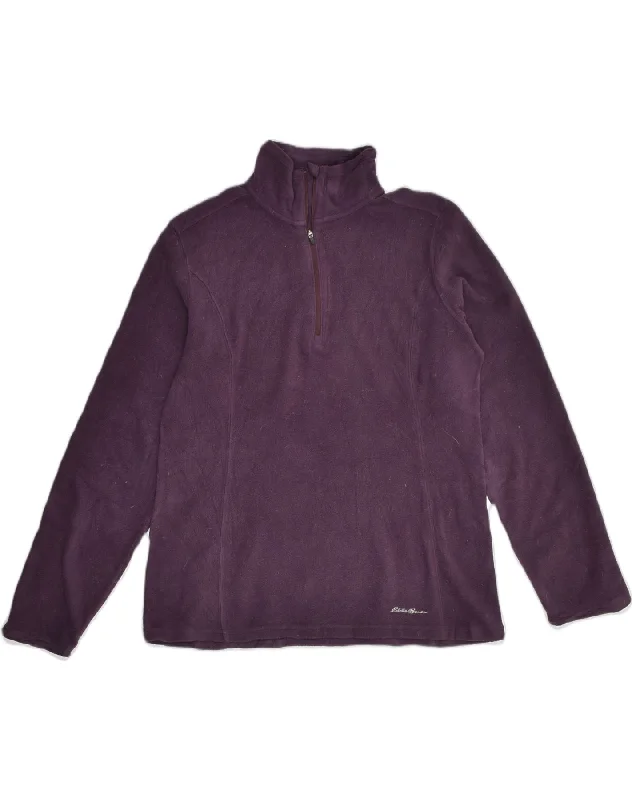 EDDIE BAUER Womens Zip Neck Fleece Jumper UK 10 Small Purple Polyester Elegant Classic Vintage