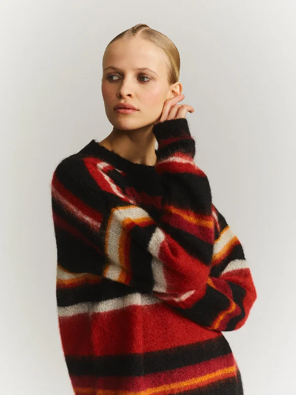 STRIPE MOHSIL JUMPER - MOSIL - RED Glossy Satin Silk