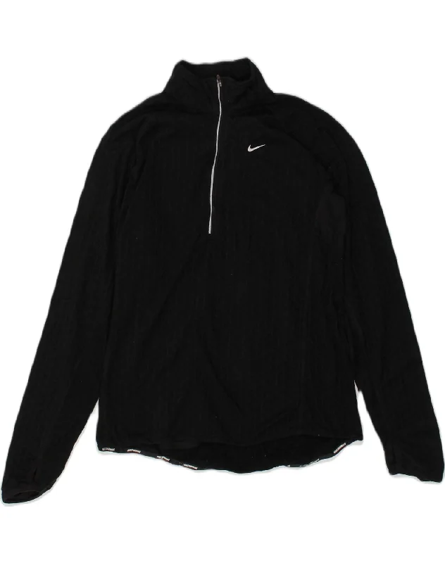 NIKE Womens Dri Fit Zip Neck Fleece Jumper UK 14 Large Black Fitted Slim Tailored