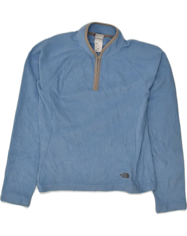 THE NORTH FACE Womens Fleece Jumper UK 14 Medium Blue Polyester Zippered Front Buttoned Front Snap Front