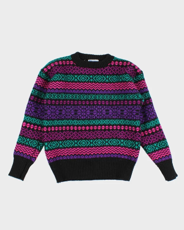 Vintage Pure Wool Knit Jumper - S Print Jacquard Patchwork