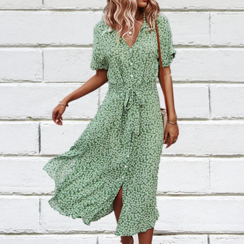 Zjkrl 2023 Summer Puff Sleeve Long Dress Women Elegant Printed V-Neck Maxi Dresses Boho Drawstring Loose Holiday Beach Dress Fashionable Halter Neck Maxi Dress