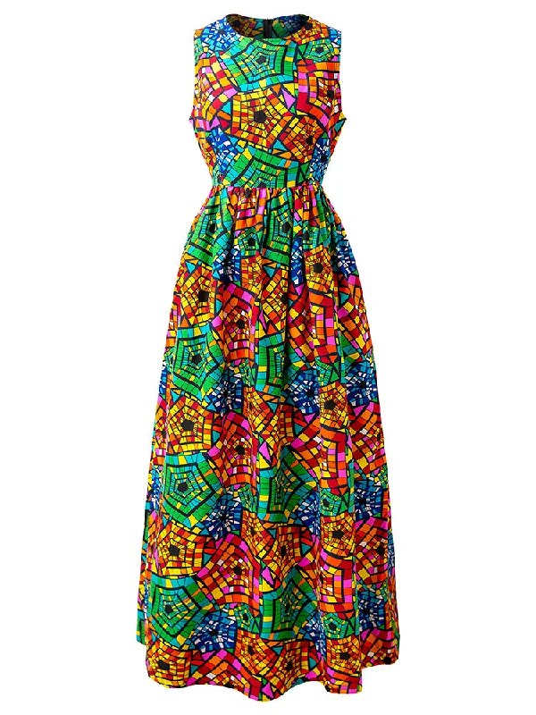 Ankara print sleeveless maxi dresses Stylish Maxi Dress with Pleats