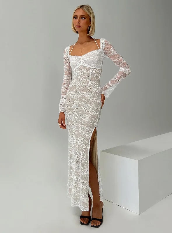 Aubriella Lace Maxi Dress Cream Classic V-Neck Maxi Dress