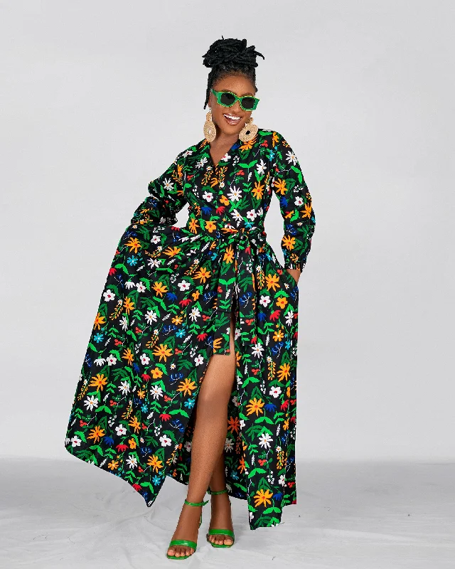 Belinda Ankara Maxi Dress |  Green Multicolor African Floral Print Trendy Printed Maxi Dress