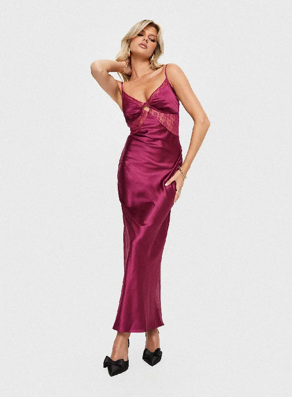 Birchwood Maxi Dress Wine Comfortable Long-Sleeve Maxi Dress