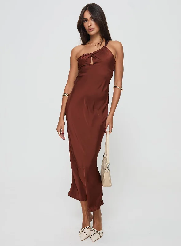 Casimir One Shoulder Maxi Dress Chocolate Cozy Open-Back Maxi Dress